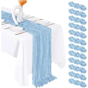 12 Pack White Cheesecloth Table Runner 20 x 120 Inch Gauze Table Runner Fabric Semi Sheer Cheese Cloth Table Decor Bulk for Rustic Romantic Wedding Baby Shower Party Table Decoration
