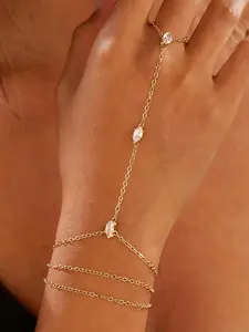 Women's bracelet, 14K gold plated diamond-encrusted chain bracelet, fashionable ring chain bracelet, women's fashion body jewelry, adjustable, Stackable Bracelet, a gift for her.