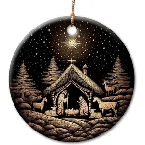 PAUSEBOLL Nativity Scene Ceramic Ornament Decor Christmas - Birth of Jesus Ornaments - Religious Gift for Christian Women, Men, Family, Friend, Neighbor, Coworker, Teacher