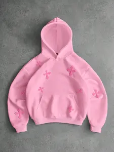 Unisex Embroidered Cross Patch Hoodie Soft Fleece Pullover With Kangaroo Pocket Streetwear Casual Graphic Hooded Sweatshirt For Autumn Winter Spring Daily Wear