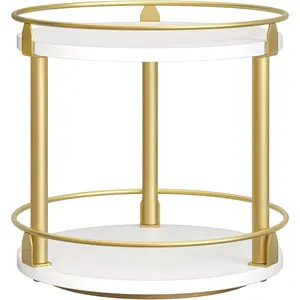 2 Tier Rotating Spice Rack Organizer for Kitchen Countertop and Cabinet Compact Versatile White and Gold SR22DW Hand Smooth