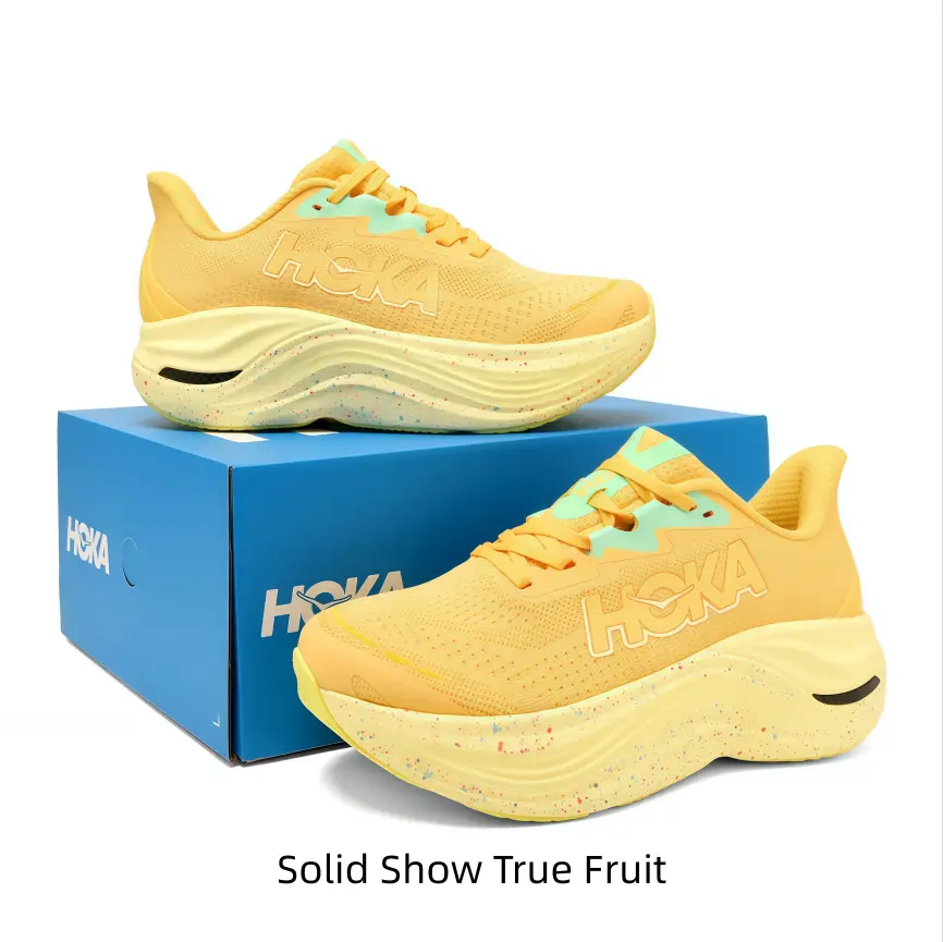 Sunny lemon yellow running shoes with mint green laces, speckled wavy cushion sole, bright tone to lift your daily casual fits