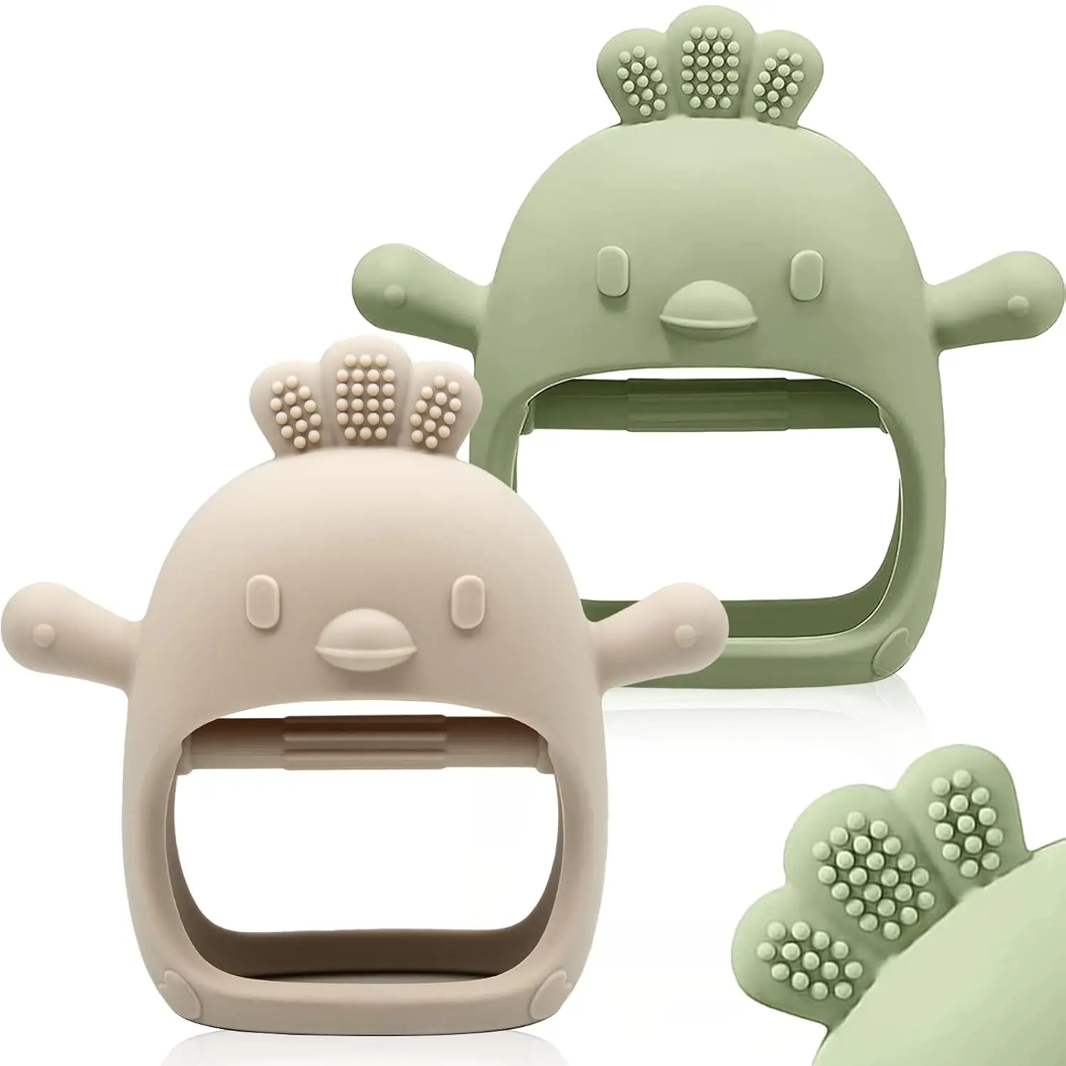 Baby Silicone Teething Mittens, 2-Pack BPA-Free Anti-Dropping Wrist Teethers  Babies Over 3 Months (Sucking Needs Relief)  Toys for Kids Soft Textured