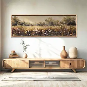 Field and Flower Pattern Unframed Painting, Modern Floral Paintings, 1 Count Canvas Wall Art, Wall Decor for Home Living Room Bedroom Study Room, Ornaments