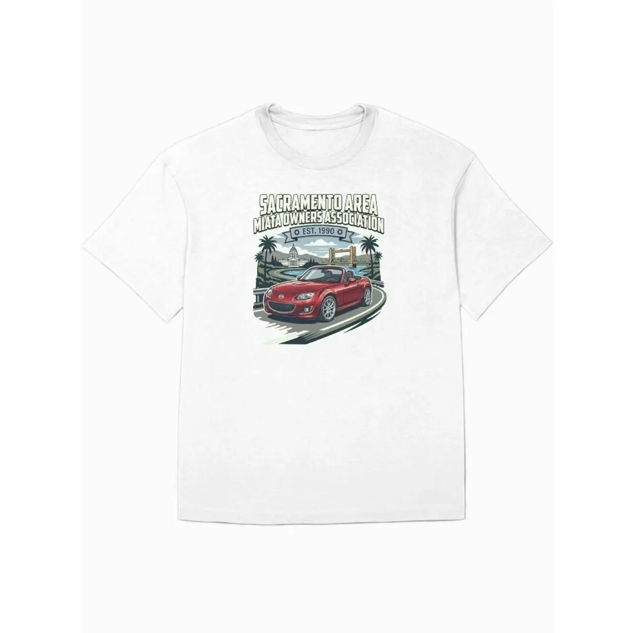Oversized T-Shirt with Velocity Red NC Miata Graphic, Classic Casual Short Sleeve Soft Cotton Top for Men and Women, Shortsleeve, Clothes, Fabric