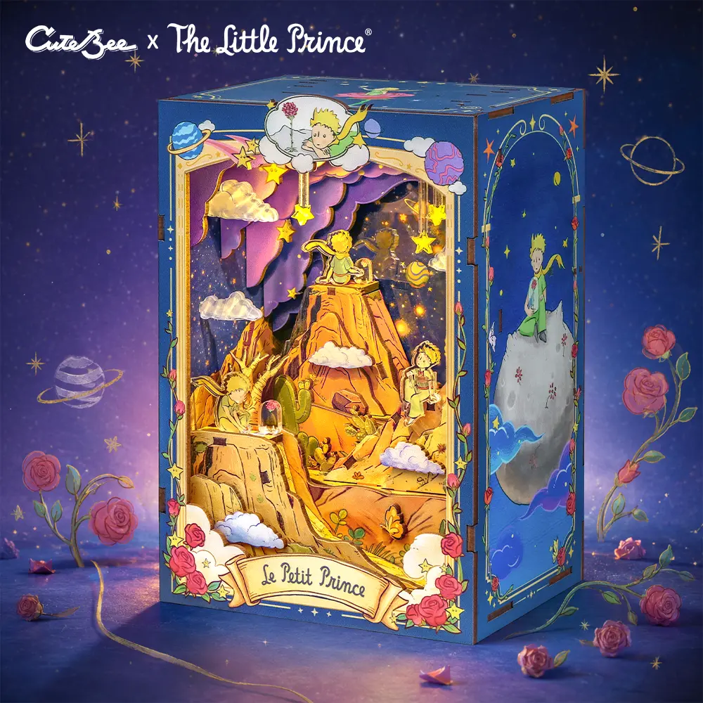 CUTEBEE The Little Prince Book Nook Kit, The Planet and the Rose DIY Miniature House Kit, Bookshelf Insert Model Kit for Adults, Home Decor Gift for Book Lovers