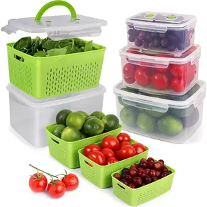 Fruit Storage Containers Keep Fresh Longer with Smiley Design - Berry Containers for Fridge with Built-in Colander -  Stackable