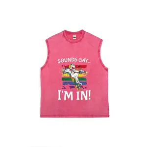 "Sounds Gay I'm In" Pride Unicorn Sleeveless Tank Top | Pink Vintage Washed LGBTQ+ Graphic Muscle Shirt | Soft Cotton Funny Pride Tee | Casual Streetwear | Perfect Gift for Pride Month & Allies