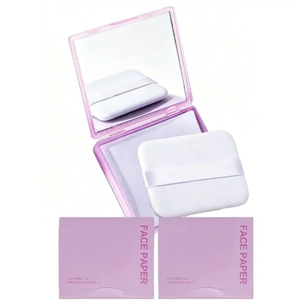 300PCS Oil Blotting Sheets for Face with Puff, Portable Face Oil Control Kit, Shine Control & Matte Finish, Makeup Saver, Refills for Oily Skin Travel Use
