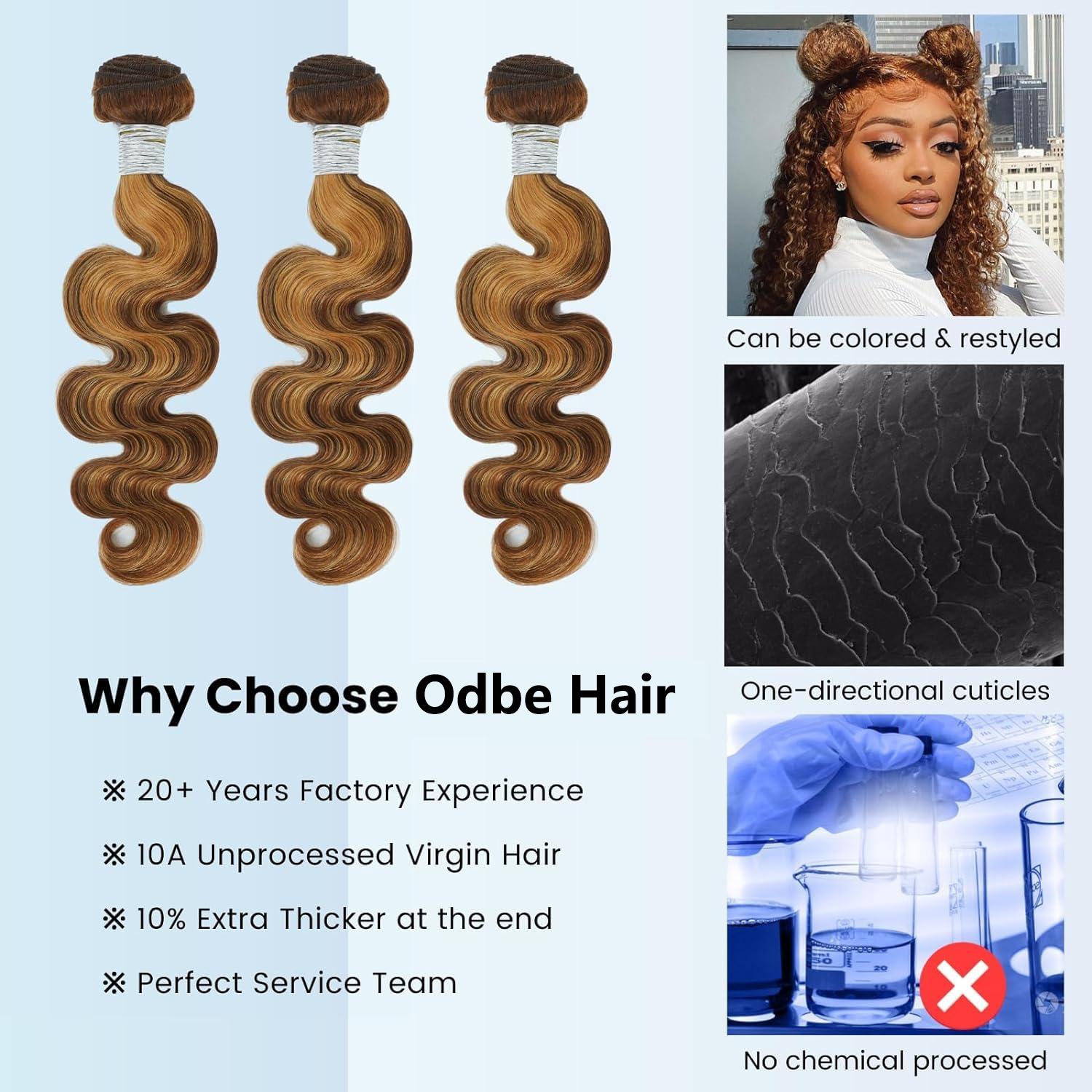 Odbe Hair P4/27 Highlight Body Wave Bundles 26 28 Inch Ombre Brown 12A Brazilian Virgin Unprocessed Human Hair Extensions Weave 1 3 4 Bundles for Women