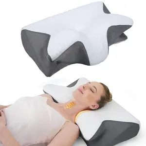 Slow-rebound premium supportive memory foam pillow for neck and shoulder relaxation, two height options and armrests, contoured zoned pillow for ultimate comfort and softness, perfect for side and stomach sleepers