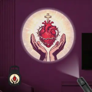 2D Flat, 1 pc, Sacred Heart with Crown of Thorns Pattern, Portable LED Pattern Projector Light, USB Interface, 360° Rotation, Suitable for Religious Events & Prayer Spaces, Ideal for Prayer Room & Bedroom, A Perfect Gift for Christian Believers & Devout I