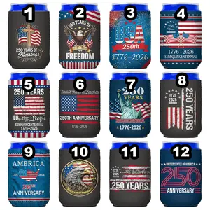 250th Anniversary Can Cooler Sleeves USA, 4th of July Insulated Drink Covers, Red White Blue Patriotic Party Favors for Independence Day
