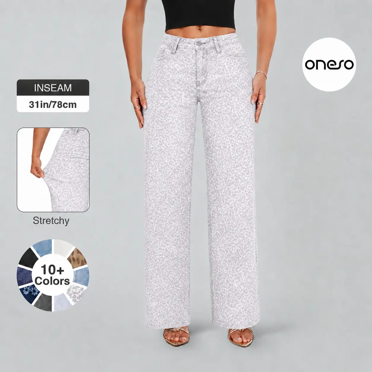 ONESO Women's Cheetah Print Cargo Jeans, Stretchy Low Rise Wide Leg Denim Pants with Tummy Control and BBL Effect, Fabric, Basic, Minimalist, Low Rise Baggy Jeans, Valentines Day, Bottoms, Glovia-Cheetah Print, Style, Casual, Fitted, Halloween, Christmas,