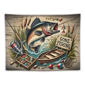 Fishing Tapestries Rustic Angling Decor Retro Home Aesthetic Cozy Cabin Wall Hanging Fishing Vibes Outdoor Art