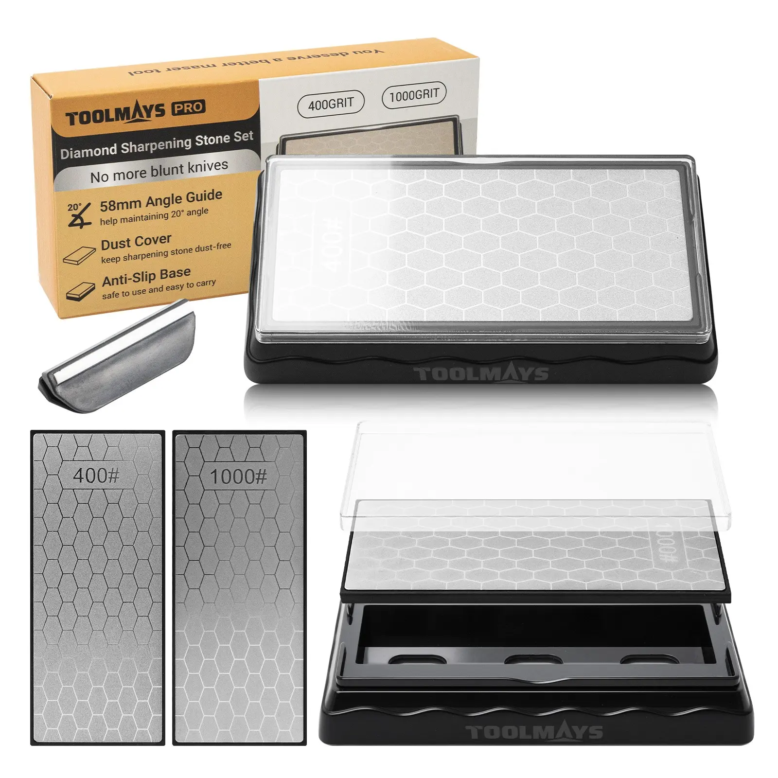 Diamond Dual-Sided Sharpening Stone with Sharpener and Base, High-Quality Diamond Coated Home Kitchen Knife Sharpener, Durable & Efficient Sharpening Tool