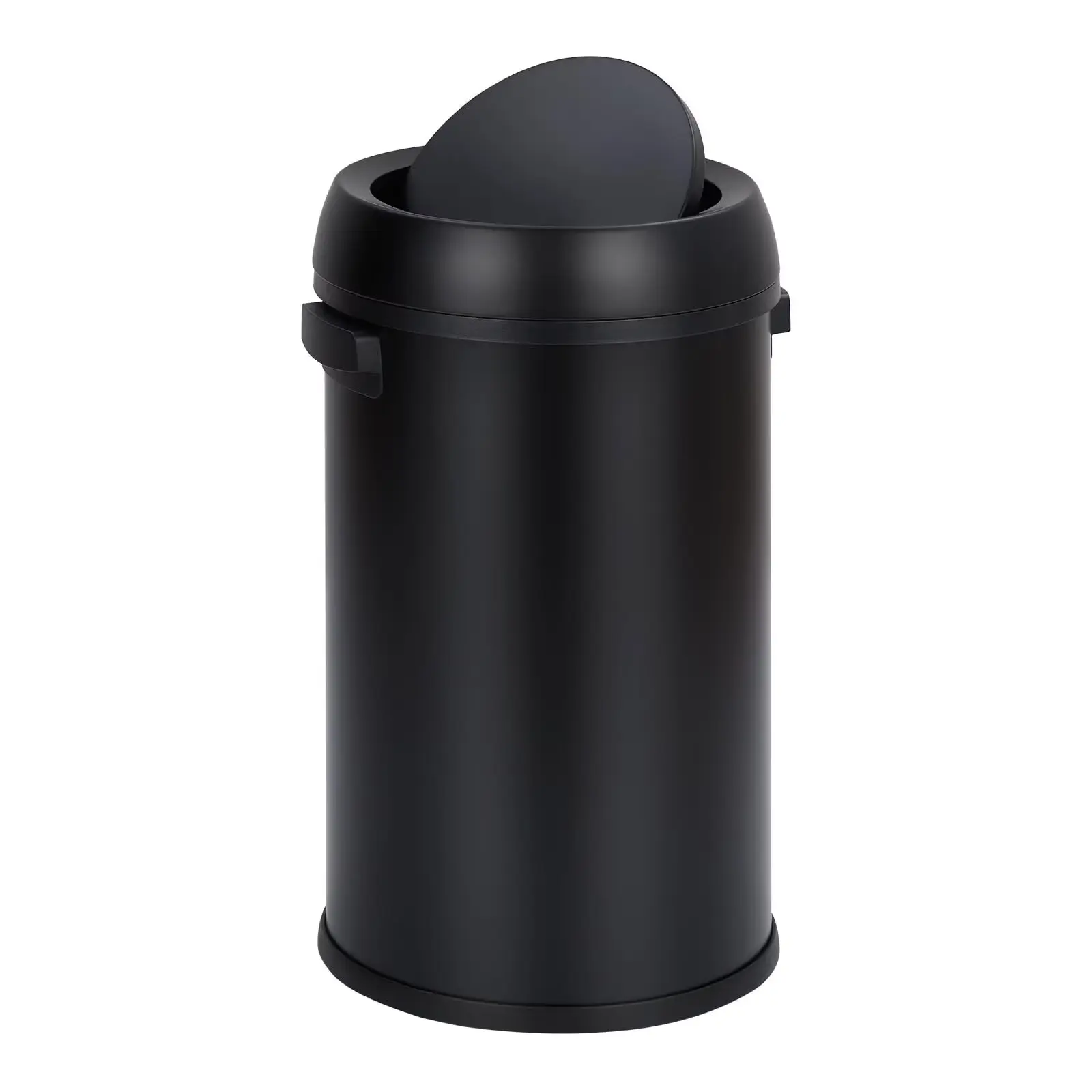 17-gal/65L Stainless Steel Round Swing Top Waterproof Trash Can - Heavy-Duty Commercial Garbage Bin, Odor-Control Lid, Smooth Matte Black, Fingerprint-Proof, Ideal for Kitchen, Office