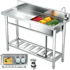Stainless Steel Utility Sink, Commercial Kitchen Sink, ,Freestanding Single Bowl,Utility Sink for Laundry Room, Garage, Kitchen, Outdoor/Indoor Use, Heavy-Duty, Easy to Clean high drop faucet household dishwasher Workstation Sink