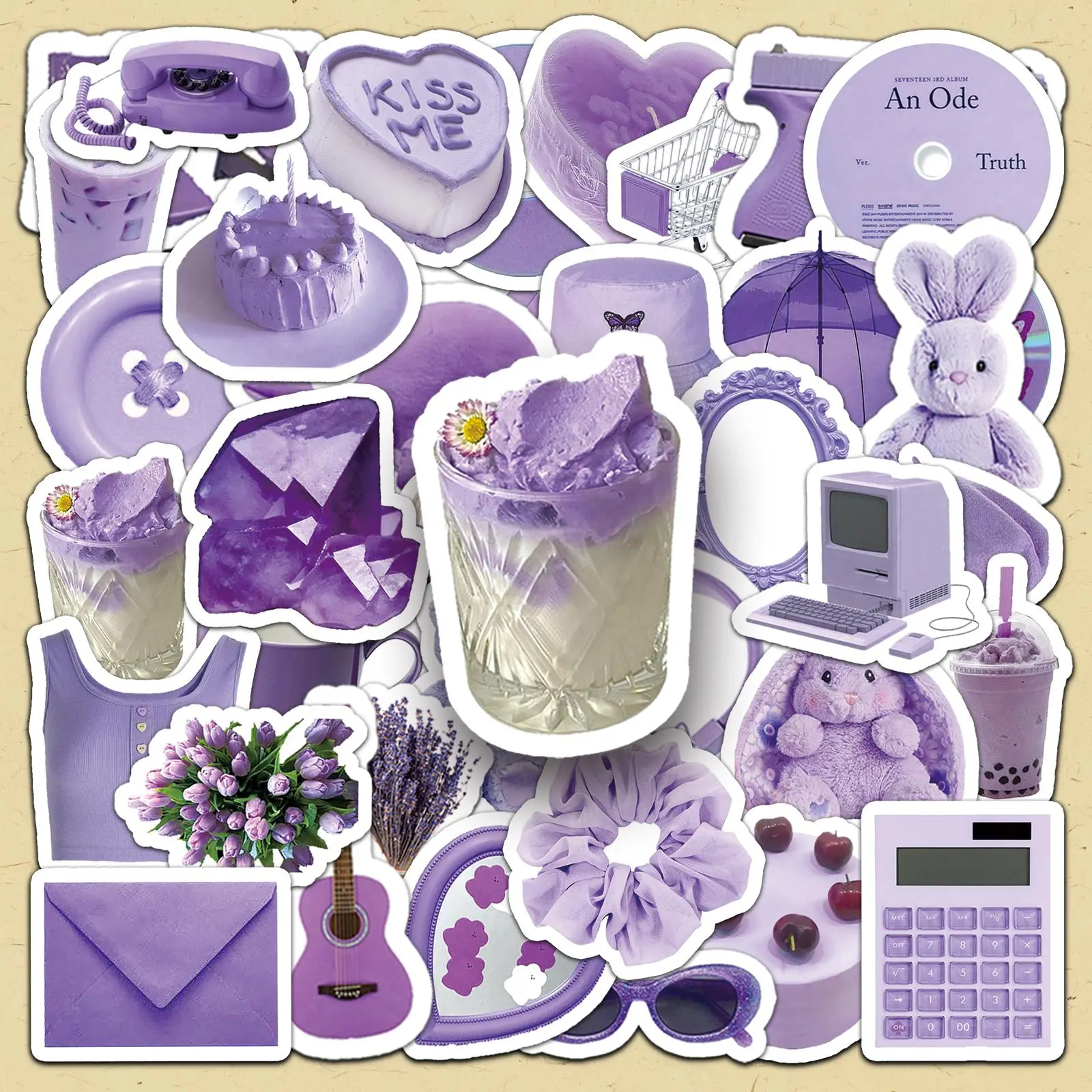 Lavender Theme Sticker, 50pcs/set Lavender Series Sticker, DIY Decorative Sticker for Scrapbooking, Journaling, Gift Wrapping, Cute Stickers