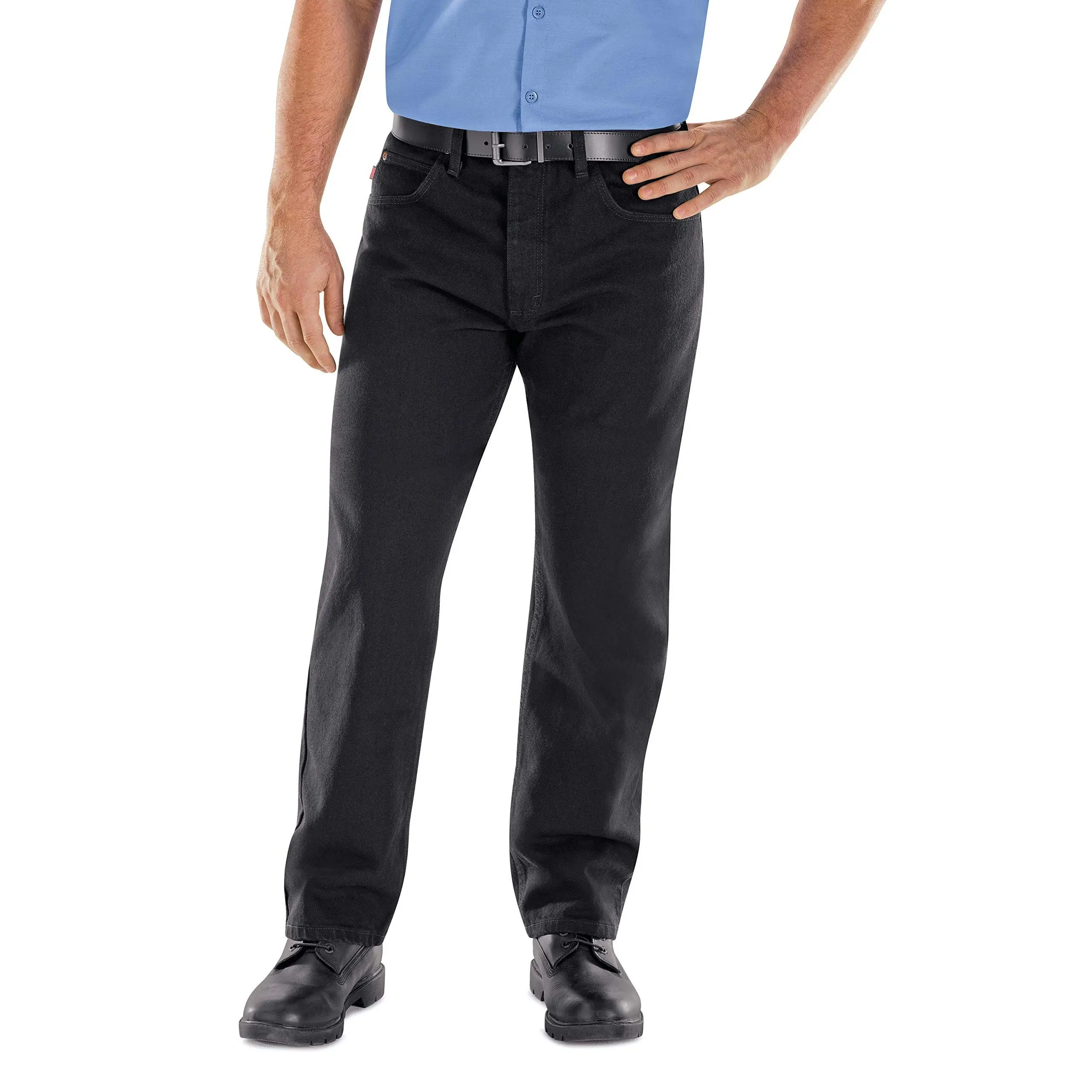 Red Kap Men's Relaxed Fit Prewashed Black Denim Pants - Cut-to-Order Menswear Jean, Plain Design, Pocket, Zip Fly, 32x30