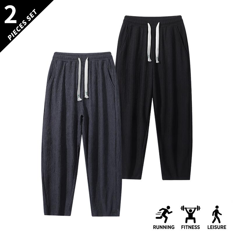 3-pack men’s fashion loose casual pants; all-season straight-leg wide-leg trousers; corduroy fabric with elastic waistband and drawstring sports casual pants; solid-color men’s pants suitable for everyday casual wear, sports, and outdoor activities; ideal