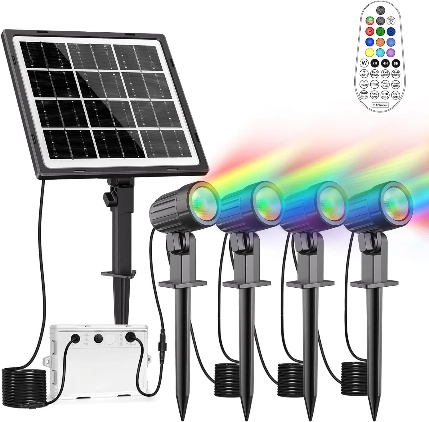 4-in-1 Solar Spot Lights Outdoor Color Changing, Solar Landscape Spotlights RGB Lighting IP66  45.93ft  Auto ON/Off Adjustable Garden Spotlight for Yard, Garden, Pool, Lawn, Statue