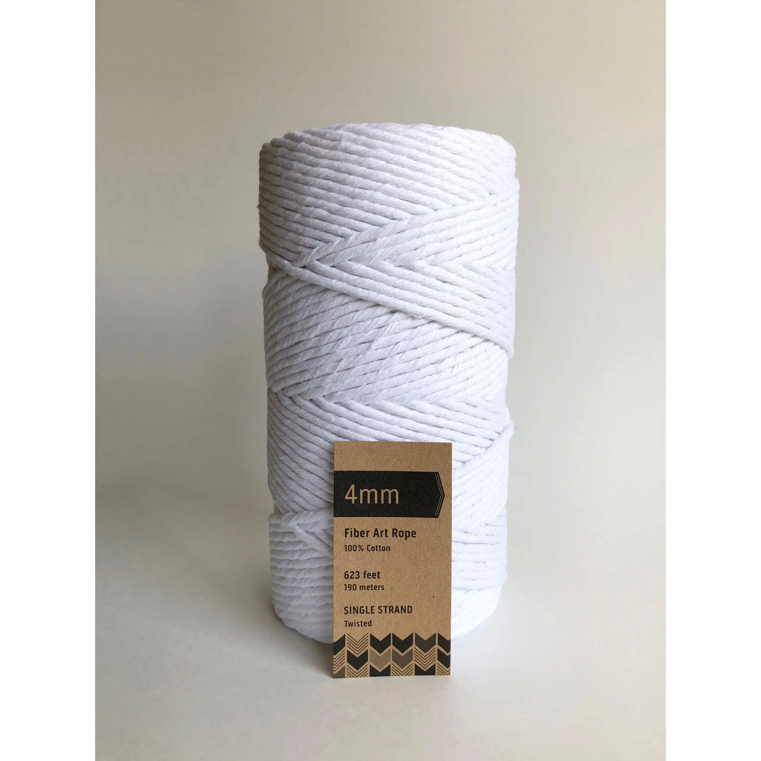 4mm Single Strand Macrame Cord 1 Ply Twisted Cotton Craft String - White Fiber Art Rope