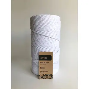 4mm Single Strand Macrame Cord 1 Ply Twisted Cotton Craft String - White Fiber Art Rope