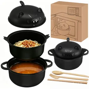 Cute Wheat Straw Dorm Essential Ramen Bowl Set, Big Pig Shaped Microwave Safe Noodle Bowl with Lid Strainer Spoon Chopsticks Fork Campus Home Gift