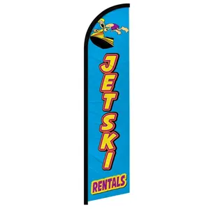 Curved Windproof Flag, Jetski Rentals Windless Banner for Festive & Party Backdrop Displays