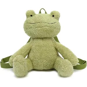 Bycobecy Cute Frog Stuffed Animals Backpack for Women, Kawaii Frog Plush Backpack Fluffy Bag Novelty Purse with adjustable Strap (Green)