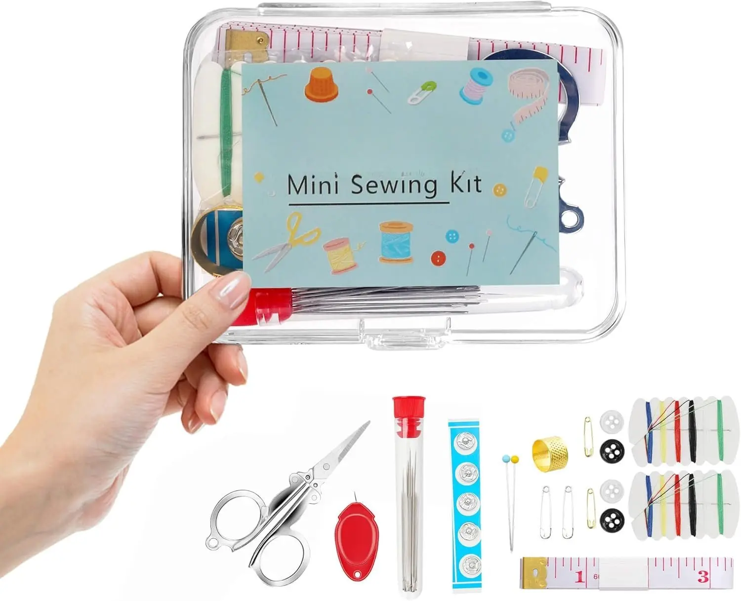 Min Sewing Kit, Travel Sewing Kit with Multi-Color Threads, , , Buttons, Portable  Sewing Tool Set with Storage Case, Adults Sewing Repair Kit for Craft Supplies