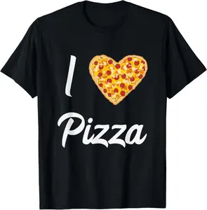 100% cotton Unisex I Love Pizza Heart Shaped Pepperoni Enthusiast Pizza Quote T-Shirt