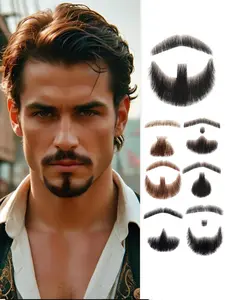 Handcrafted Full Lace Mustache And Fake Beard for Halloween, Cosplay, And Parties - Enjoyable Makeup Additions for Stage Performances, Invisible Lace Prank Props, And Human Hair Facial Hair