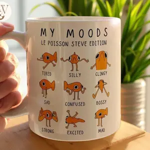 Le Poisson Steve Mug – Funny TikTok Orange Fish Cup, Le Poisson Steven Moods, Cute Steve the Fish Gift, Coffee or Tea Mug