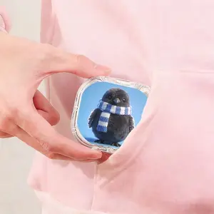 Blue White Striped Scarf Black Feather Bird Printed Retainer Box, Cartoon Creative Denture Storage Box, Home Portable Orthodontic Retainer Box, Moisture Proof Mildew Proof Dental Correction Box