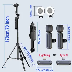 Ai Face Tracking Vlogging Kit, 70-Inch Auto Face Follow Tripod with Light, Wireless Dual Lavalier Microphone, Remote Control, Selfie Stick