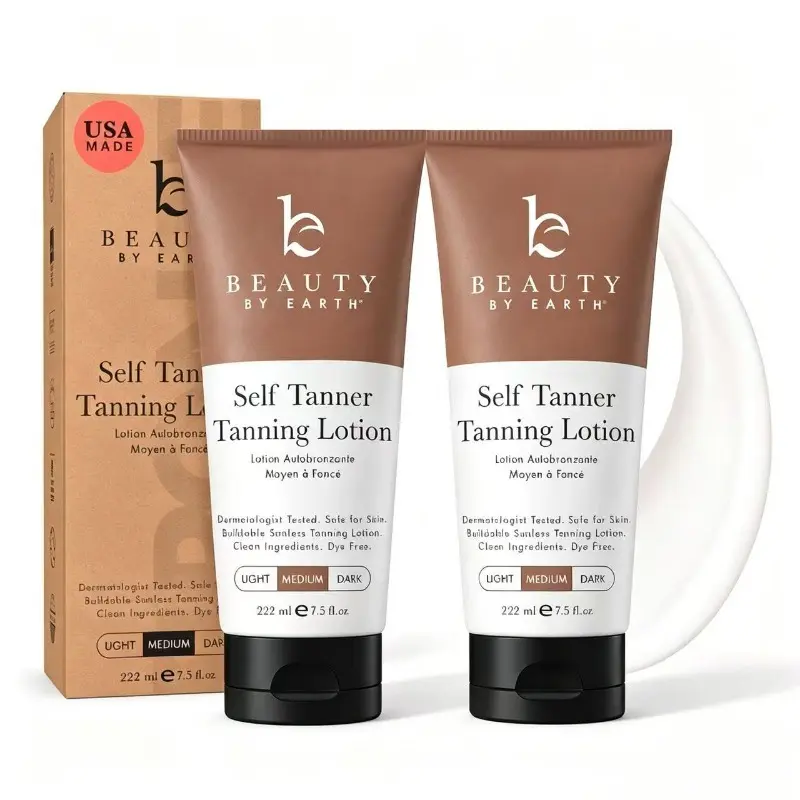 【Buy 1 Get 1 Free】Beauty by Earth Self Tanner Body Lotion 222ml - Best Gradual Natural Bronzed Sunless Hydrating Streak Free Tanning Glow Made in USA, Vegan Cruelty Free Pregnancy Safe