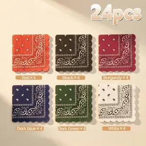 24pcs Paisley Denim Party Napkins, 6-color paisley fan-edged paper napkins with a vintage Western design, suitable for birthday parties, Western dances, bachelorette parties, festival celebrations, perfect for Western cowboy-themed parties