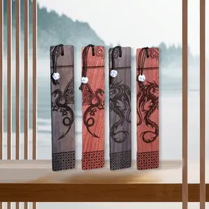 4 Pieces Wood Bookmark Gift Dragon Bookmarks for Men Women Book Lovers Handmade Cool Natural Wooden Carving Book Mark Bookmarks Box Set for Birthday Present