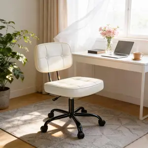 Armless Home Office Chair, Small Height Adjustable PU Leather Desk Chair, Ergonomic Task Chair with 360° Swivel Rolling Wheels