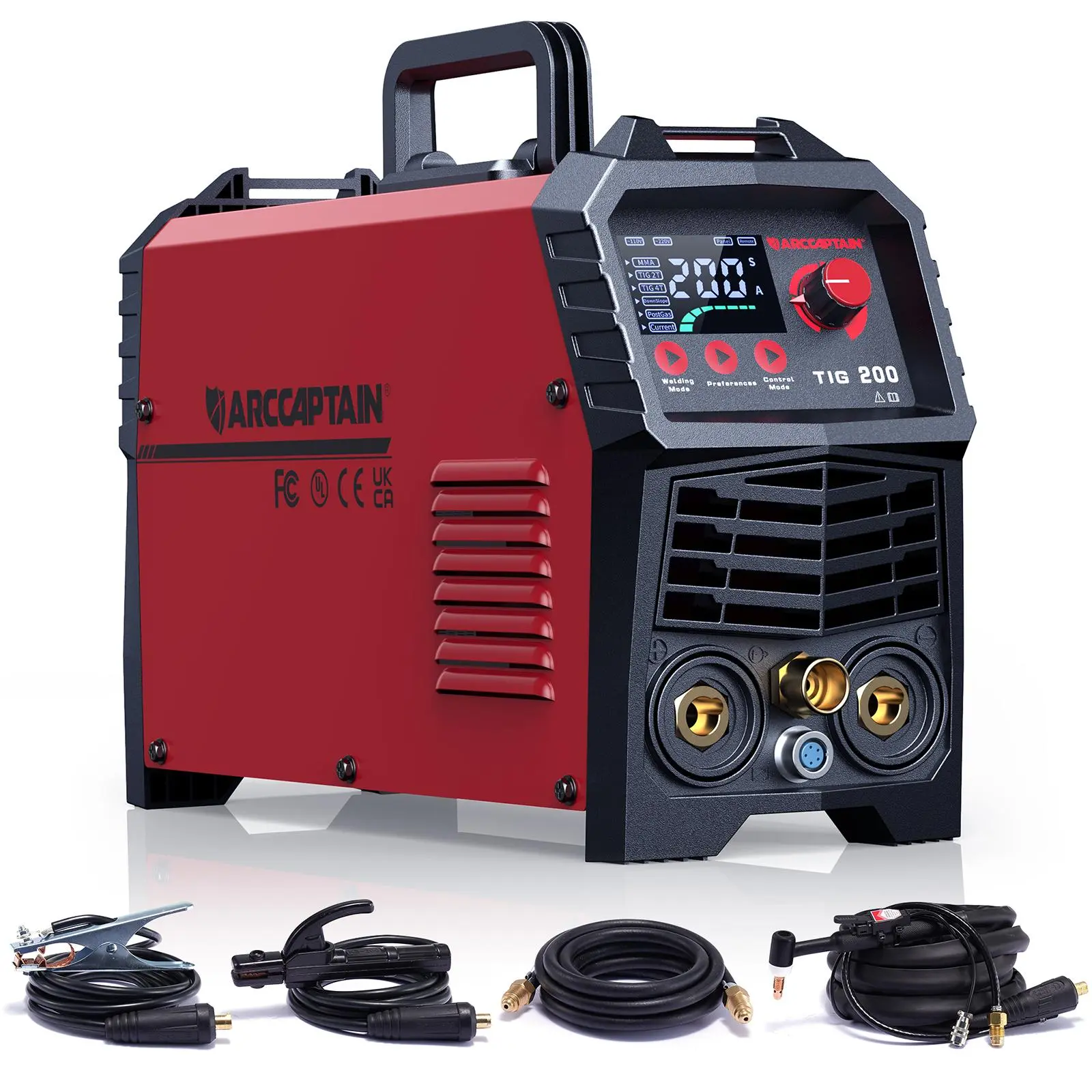 ARCCAPTAIN TIG200 TIG Welder 200A, High Frequency 110v/220v Dual Voltage TIG/Stick/Arc 2 in 1 Welder LED Digital Display Welding Machine with 2T/4T Function and Tungsten Electrode