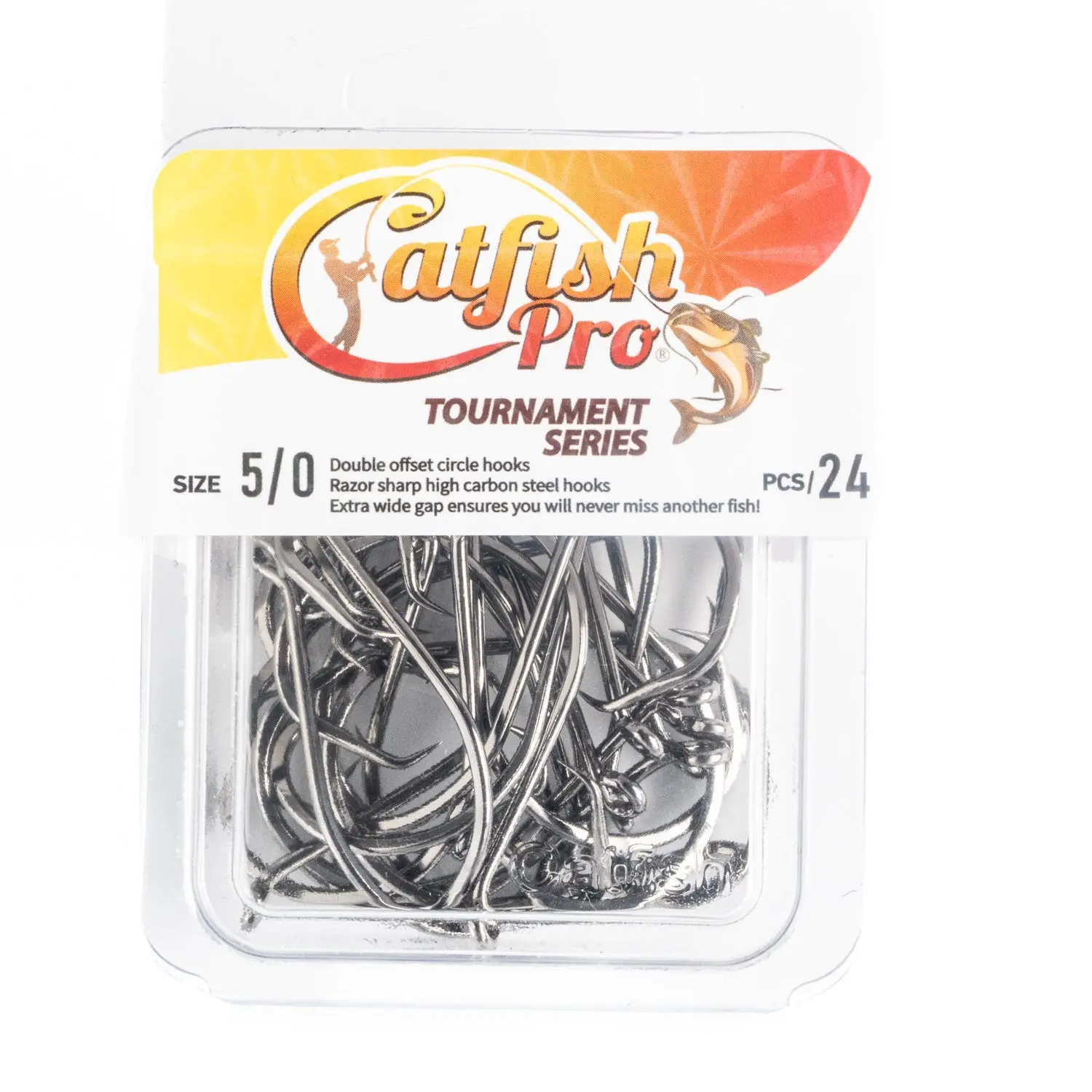 Catfish Pro Tournament Series Double Offset Circle High Carbon Steel Catfish Hooks, 5/0 Size, 24-Pack Razor-Sharp Fishing Tackle, Strong & Durable
