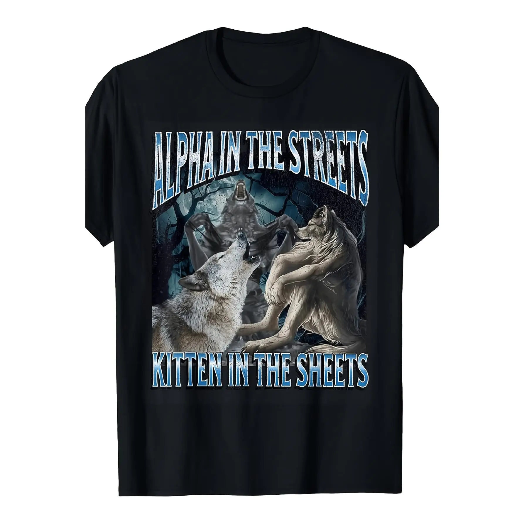 Alpha in the Streets Funny Werewolf Meme T-Shirt - unisex soft cotton short sleeve t shirt, vintage graphic casual tee for men women teens, perfect birthday holiday gift for camping travel gym daily street  wear