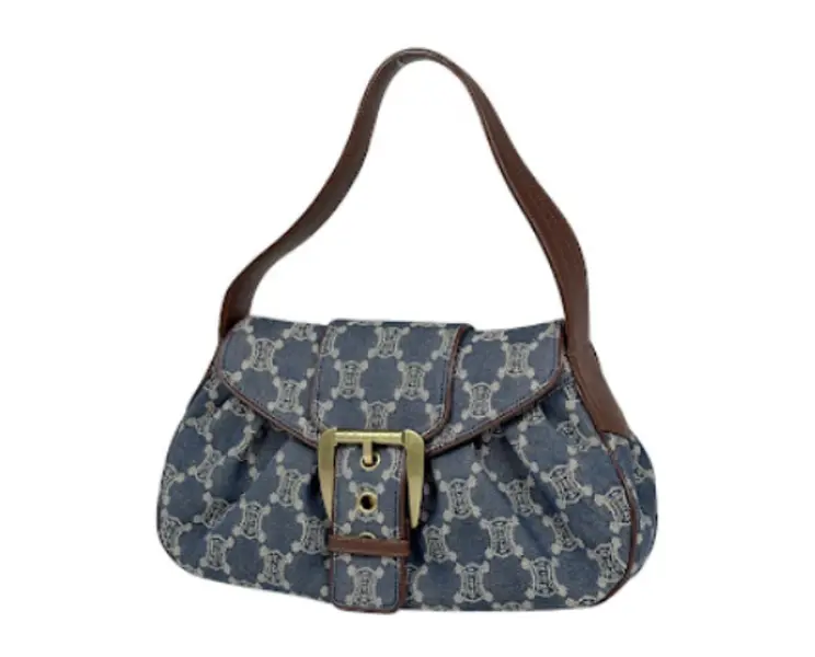 Pre-owned Celine Denim Shoulder Bags Paris Macadam Logo Handbag/Shoulder Bag – (Blue/Brown) 4000022687322