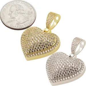 14k Yellow/White Gold Plated AAA Cubic Zirconia Puffy Heart Pendant