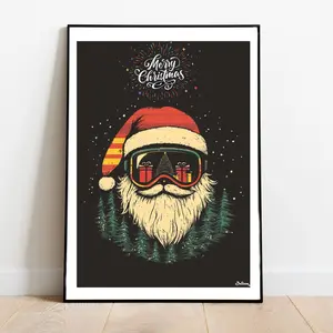 Adventurous Santa Christmas Poster: Goggle Reflection Art Print, Room Decor, Unframed – 5 size,  8x12 to 27x40 inch