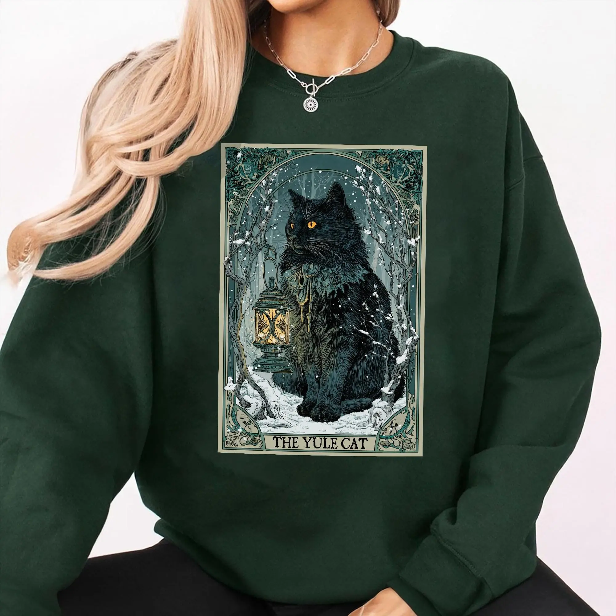 The Yule Cat Tarot Card Christmas Sweatshirt, Icelandic Folklore Gothic Christmas Shirt, Winter Solstice Shirt, Creepy Holiday Cat Gift