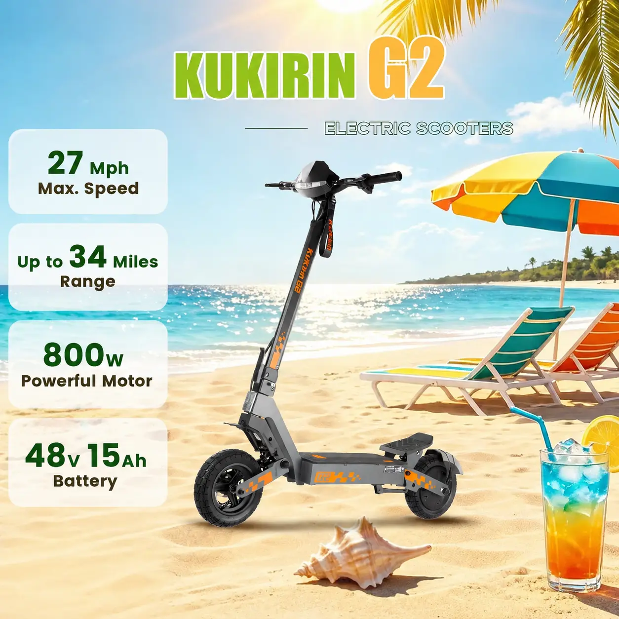 KUKIRIN G2 Electric Scooter for Adults | 720WH Power | 800W Motor | 48V 15Ah Battery, 10" Off-Road Tires, Advanced Foldable Commuting Electric Scooter with Dual Disk Brakes tiktokshopbacktoschool