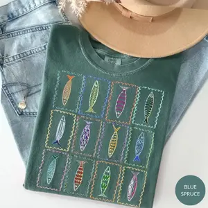 Comfort Colors Coastal Fish Shirt, Retro Sea Life Graphic Tee, Cute Ocean Fishing Shirt Gift, Vintage Beach Outfit Style